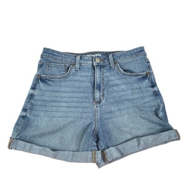 Sonoma Blue Jean Mom Shorts with Cuffed Hem and Relaxed Fit Size 10 - Picture 2 of 7
